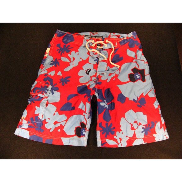 AMERICAN EAGLE OUTFITTERS Swim Trunks Male 32 Red Blue Floral String Tie - Picture 1 of 12